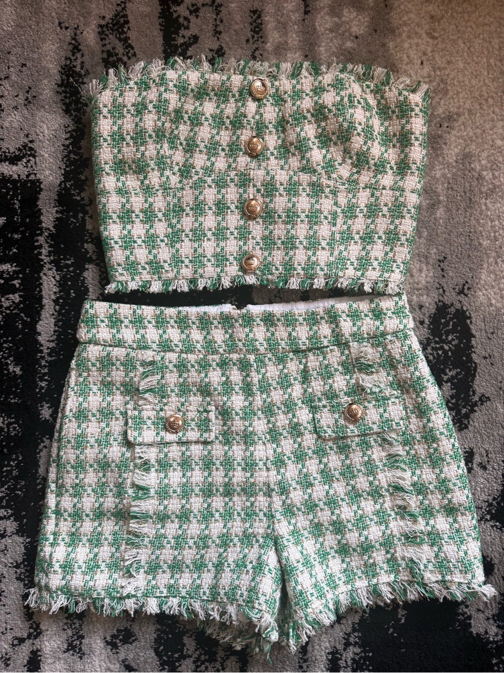 NWT Walter Baker Green And White Tweed Size M/8 Shorts Set  Lucky Tweed